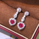 14k Gold 2.49 Ctw Natural Ruby & Diamond Earrings