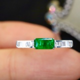 14k Gold 0.69 Ctw Vivid Green Natural Emerald & Diamond Ring