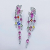 14k Gold 11.92 Ctw Natural Sapphire & Diamond Earrings