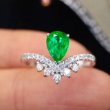 14k Gold 0.89 Ctw Vivid Green Natural Emerald & Diamond Ring