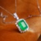 14k Gold 1.88 Ctw Vivid Green Natural Emerald & Diamond Necklace