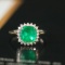 14k Gold 2.55 Ctw Vivid Green Natural Emerald & Diamond Ring