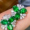 14k Gold 3.21 Ctw Vivid Green Natural Emerald & Diamond Earrings