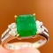 14k Gold 3.5 Ct Vivid Green Natural Emerald & Diamond Ring