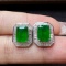 14k Gold 3.89 Ctw Vivid Green Natural Emerald & Diamond Earrings