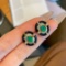 14k Gold 1 Ct Natural Emerald & Diamond Earrings