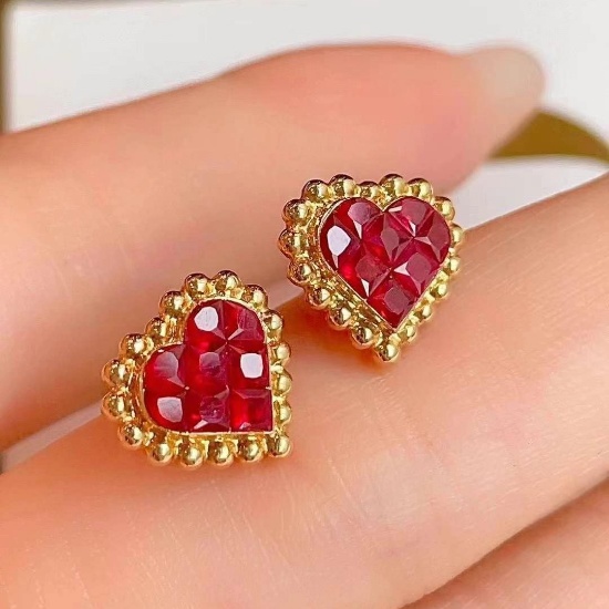 14k Gold 1.86 Ct Natural Ruby Earrings
