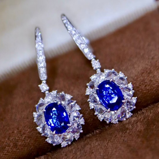14k Gold 3.60 Ctw Natural Sapphire & Diamond Earrings