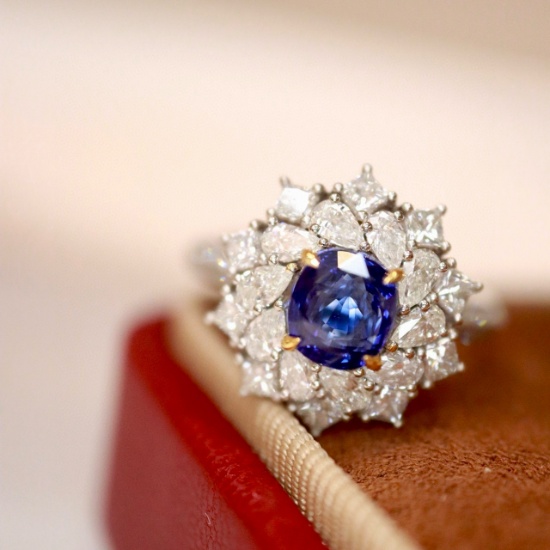 14k Gold 2.89 Ctw Natural Sapphire & Diamond Ring