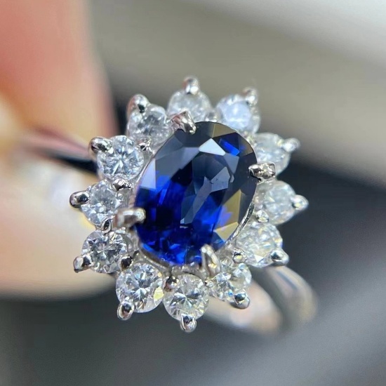 14k Gold 1.30 Ctw Natural Sapphire & Diamond Ring