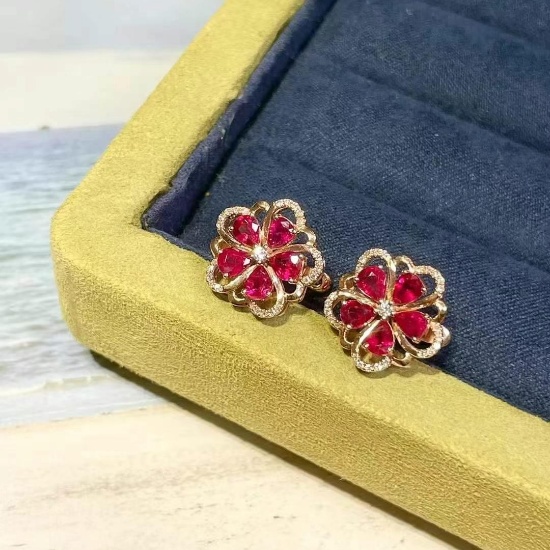 14k Gold 2.38 Ct Natural Ruby & Diamond Earrings