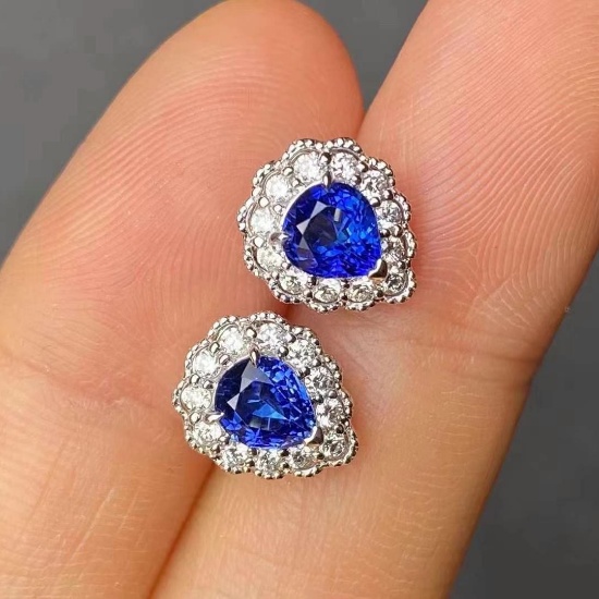 14k Gold 1.76 Ctw Natural Sapphire & Diamond Earrings