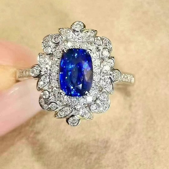 14k Gold 1.87 Ctw Natural Sapphire & Diamond Ring