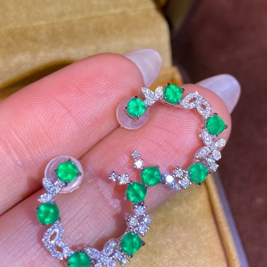 14k Gold 1.53 Ctw Natural Emerald & Diamond Earrings