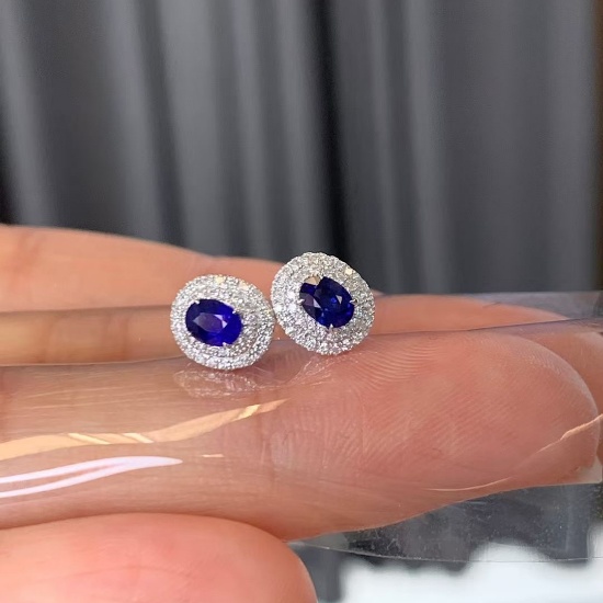 14k Gold 0.80 Ctw Natural Sapphire & Diamond Earrings