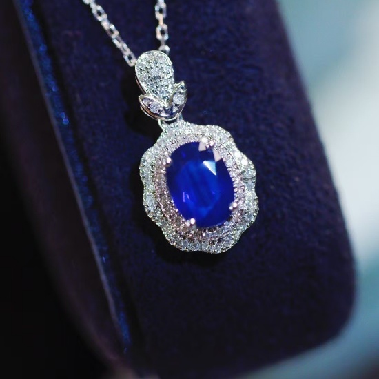 14k Gold 1.51 Ctw Natural Sapphire & Diamond Pendant( Without Chain )