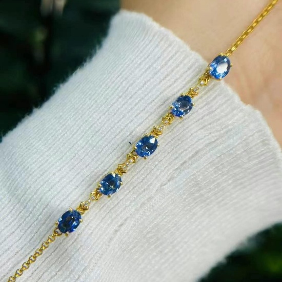14k Gold 2.65 Ct Natural Sapphire & Diamond Bracelet