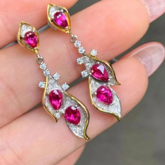 14k Gold 1.90 Ctw Natural Ruby & Diamond Earrings