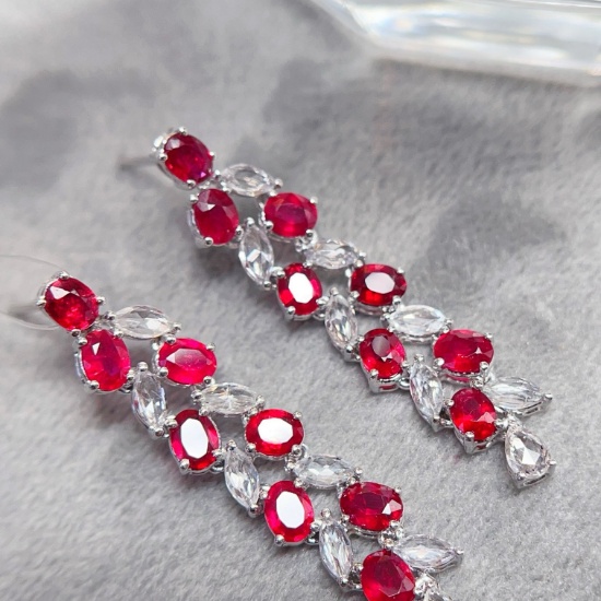 14k Gold 3 Ct Natural Ruby & Sapphire Earrings