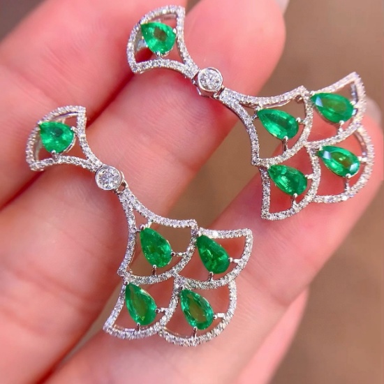 14k Gold 3.05 Ctw Natural Emerald & Diamond Earrings