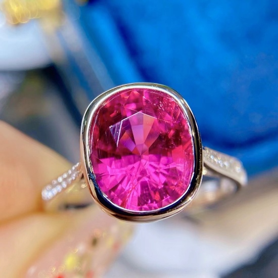 14k Gold 5.68 Ctw Natural Tourmaline & Diamond Ring