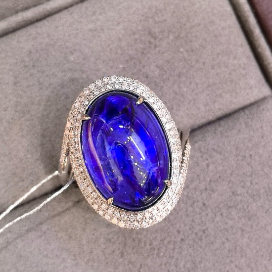 14k Gold 11.78 Ctw Natural Tanzanite & Diamond Ring