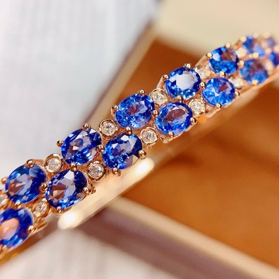 14k Gold 7.8 Ct Natural Sapphire & Diamond Bangle