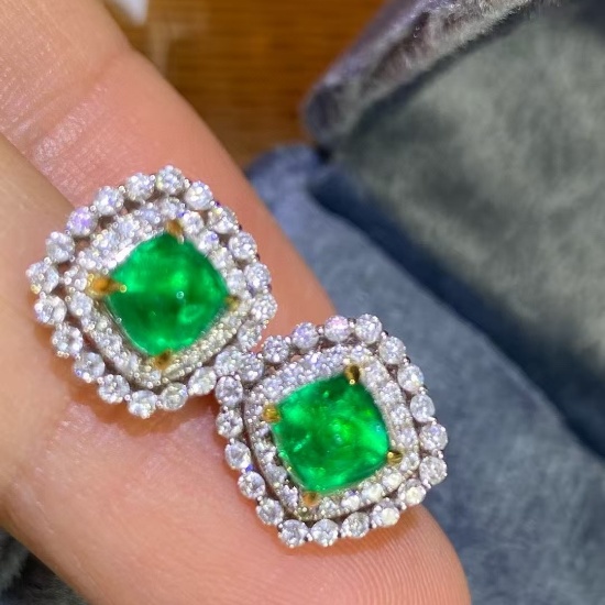 14k Gold 2.22 Ctw Natural Emerald & Diamond Earrings