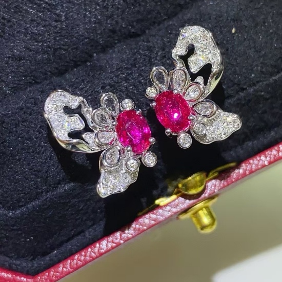 14k Gold 1.45 Ctw Natural Ruby & Diamond Earrings