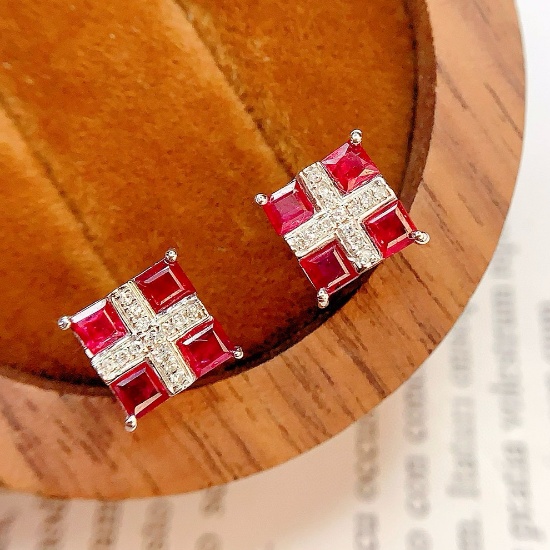 14k Gold 1.38 Ct Natural Ruby & Diamond Earrings