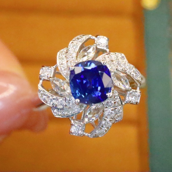 14k Gold 1.55 Ctw Natural Sapphire & Diamond Ring