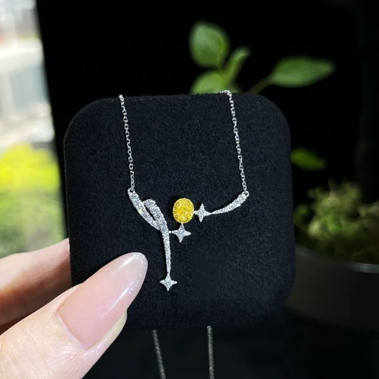 14k Gold 0.55 Ctw Natural Yellow Diamond & Diamond Necklace