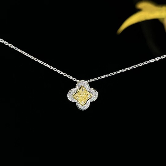 14k Gold 1.14 Ctw Natural Yellow Diamond & Diamond Necklace