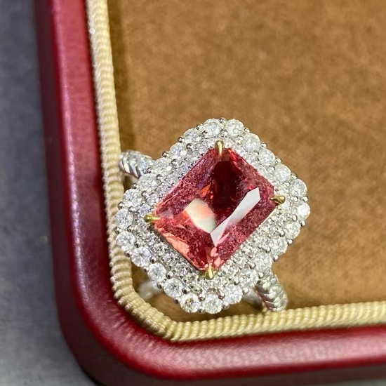 14k Gold 3.79 Ctw Natural Padparadscha Sapphire & Diamond Ring/pendant( Without Chain )