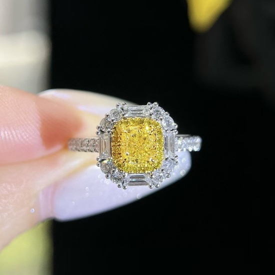 14k Gold 1.47 Ctw Natural Yellow Diamond & Diamond Ring