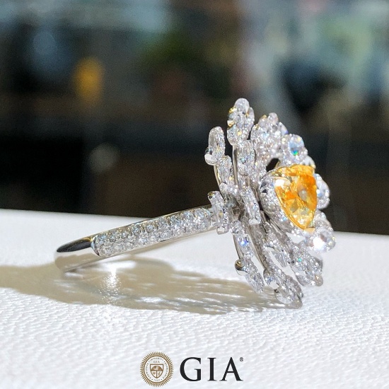 Gia Certified 14k Gold 2.23 Ctw Natural Yellow Diamond & Diamond Ring