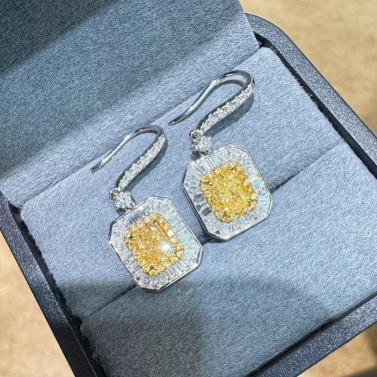 14k Gold 2.14 Ctw Natural Yellow Diamond & Diamond Earrings