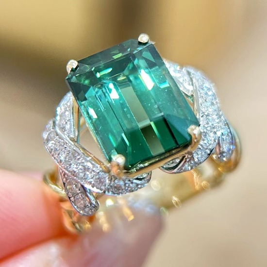 14k Gold 8.45 Ctw Natural Tourmaline & Diamond Ring