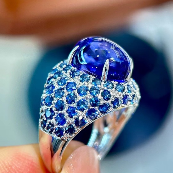 14k Gold 14.01 Ctw Natural Tanzanite & Sapphire Ring