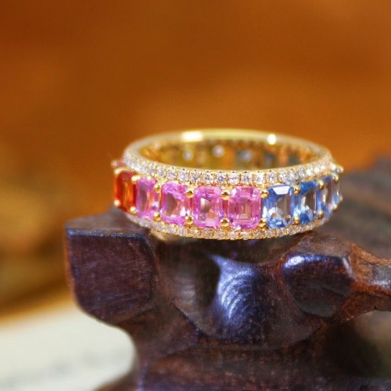 14k Gold 5.73 Ctw Natural Sapphire & Diamond Ring