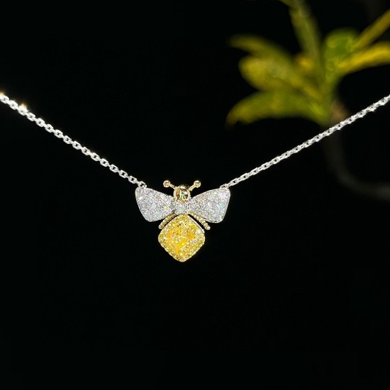 14k Gold 1.42 Ctw Natural Yellow Diamond & Diamond Necklace