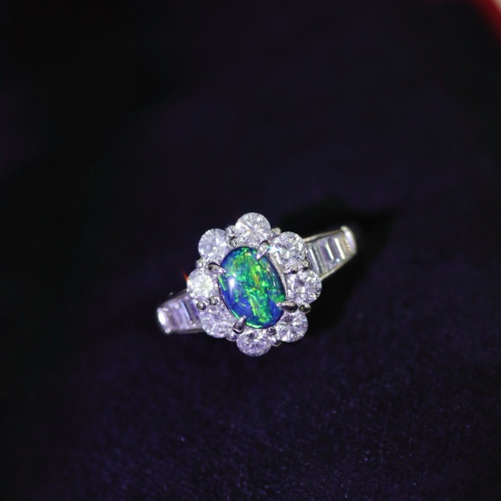 14k Gold 1.48 Ctw Natural Opal & Diamond Ring