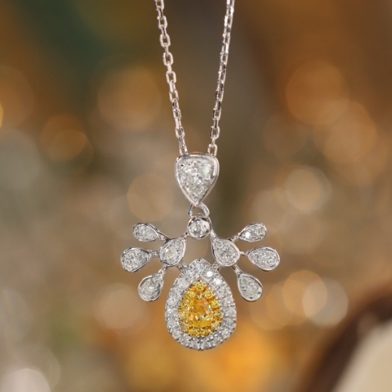 14k Gold 0.35 Ctw Natural Yellow Diamond & Diamond Necklace