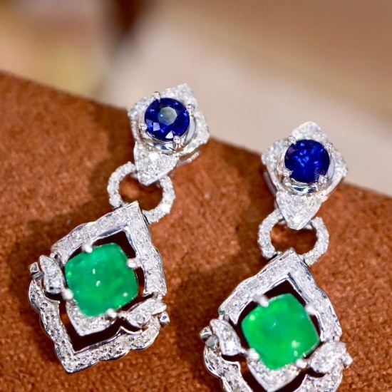 14k Gold 2.08 Ctw Natural Emerald & Diamond Earrings