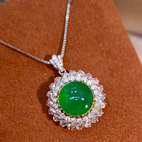 14k Gold 9.61 Ctw Natural Emerald & Diamond Pendant( Without Chain )