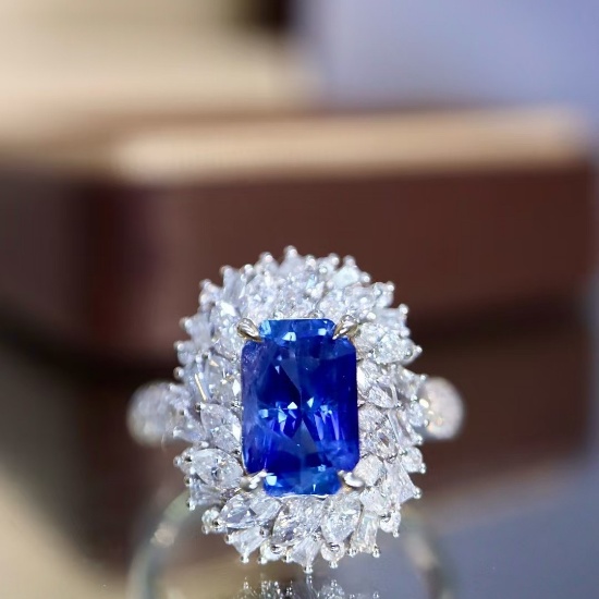 14k Gold 3.23 Ctw Natural Sapphire & Diamond Ring
