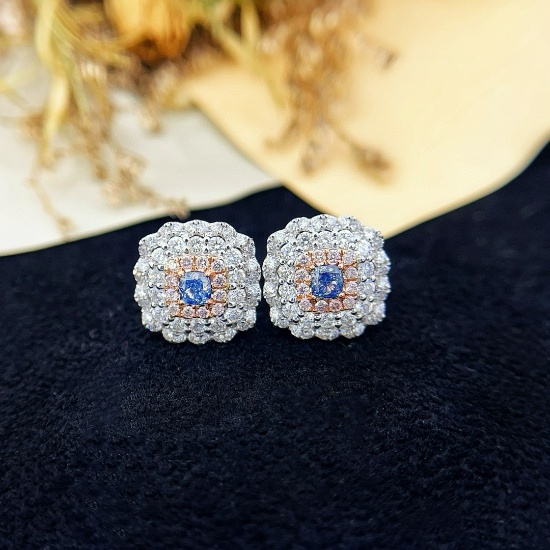 14k Gold 1.62 Ctw Natural Blue Diamond & Diamond Earrings