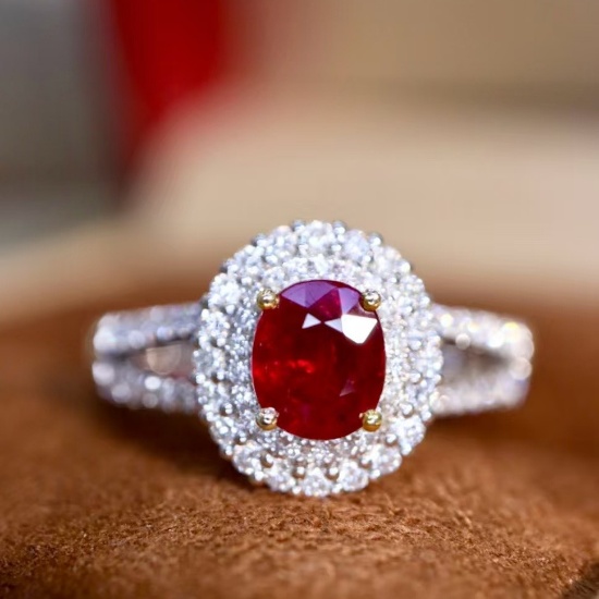 14k Gold 1.05 Ctw Vivid Red Natural Ruby & Diamond Ring