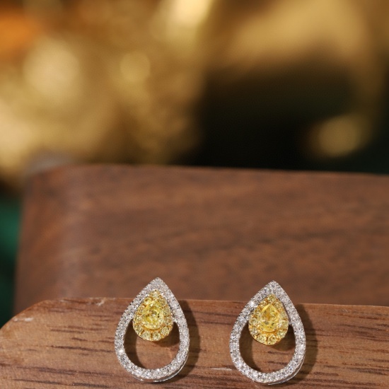 14k Gold 0.40 Ctw Natural Yellow Diamond & Diamond Earrings