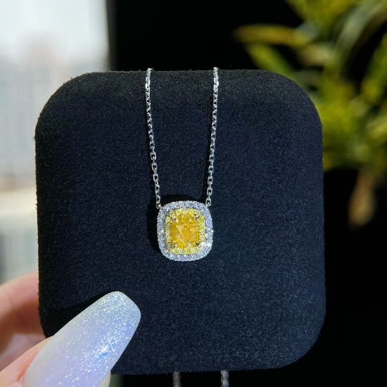 14k Gold 1.24 Ctw Natural Yellow Diamond & Diamond Necklace